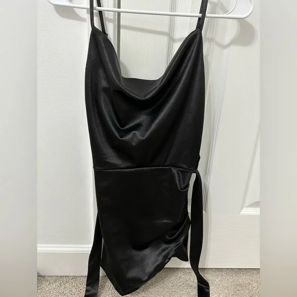 honey black mini dress Free People Black Lace Honey Honey Mini Dress V-neck, Bow | Sz 10 NEW *Read*
